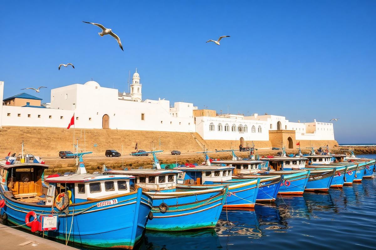 Barques bleues dans le port d'Essaouira